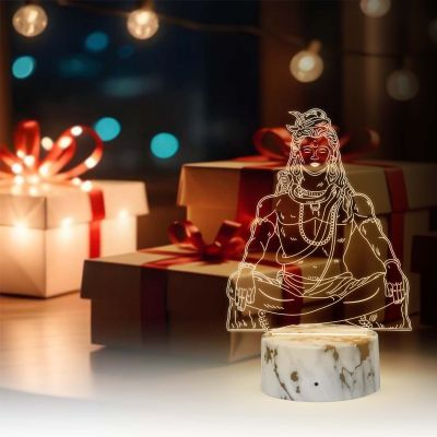 Lord Shiva Acrylic Night lamp with Warm White Light Festival Gifts Meditation Lamp for Temple Room Wooden Base Lamp